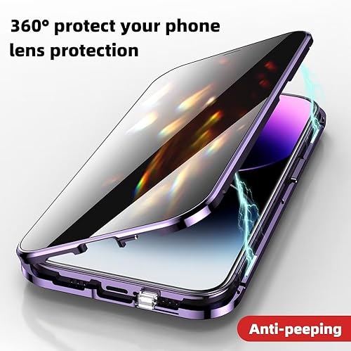 Miniatura 3 de Funda antiespía para iPhone 15 Pro Max, pantalla antiespía con bloqueo, absorción magnética, vidrio templado de doble cara, protector de lente de