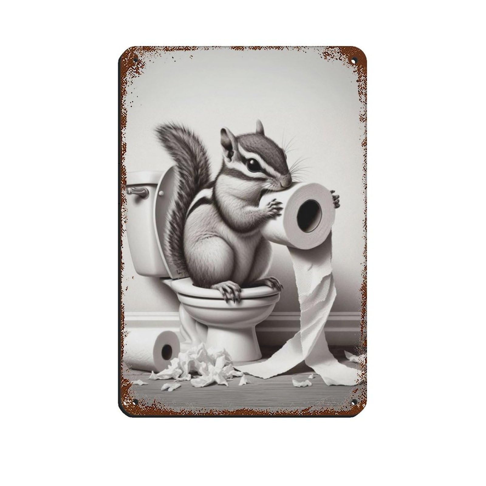 Bad Chipmunk Bathroom Art, Toilet Paper Mess Décor Retro Poster Metal Tin Sign Chic Art Retro Iron Painting Bar People Cave Cafe Family Garage Poster Wall Decoration 8x12inch(20x30cm)