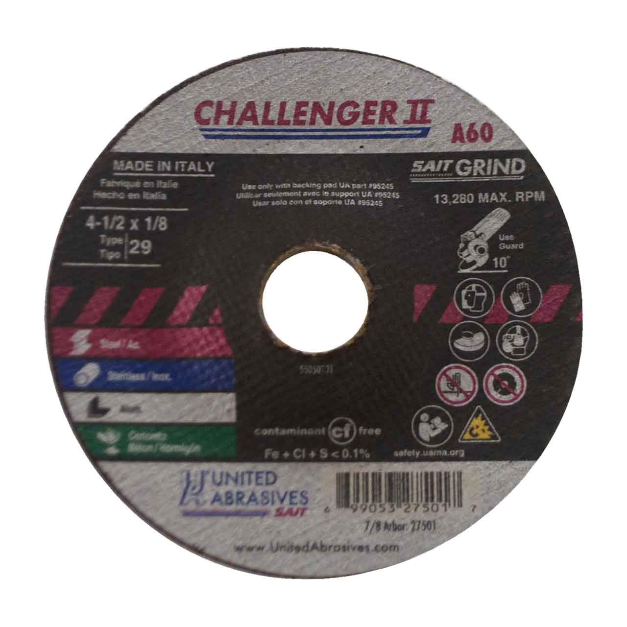United Abrasives SAIT 27501 4-1/2x1/8x7/8 Challenger II Flexible Type 29 Grinding Blending Wheels 60 Grit, 25 Pack