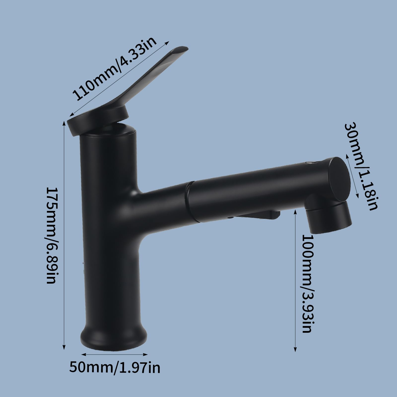 Robinet Salle de Bain avec Douchette Extractible (Noir) | Mitigeur Lavabo a 3 Modalità Cartouche Monocommande Miscelatore Eau Chaude et Froide en Céramique Blanc/Gris/Argenté/Noir