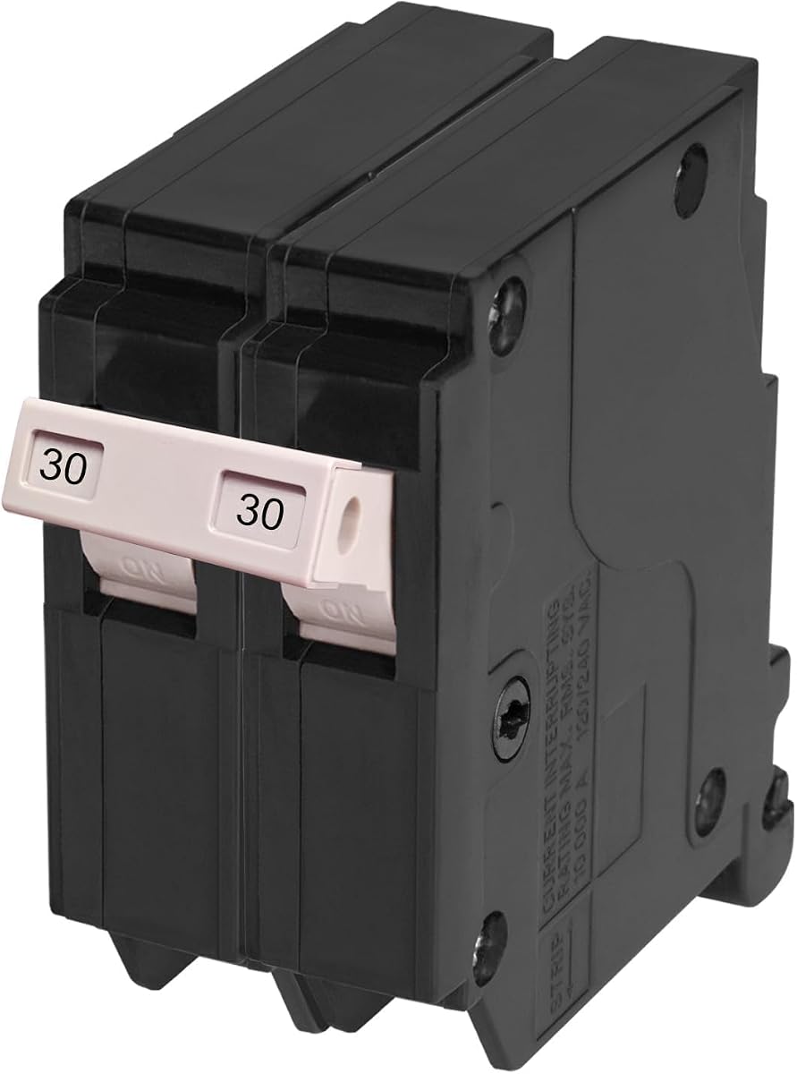 30 Amp 2-Pole Circuit Breaker, Type 3/4-Inch Plug-On Molded Case Circuit Breaker, 120/240V, Thermal Magnetic, 10-Yr Warranty