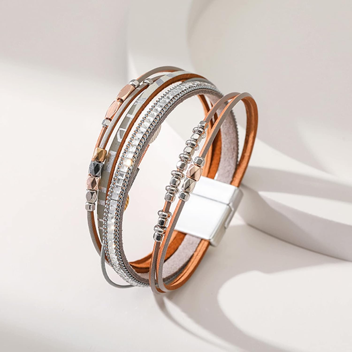 Long tiantian Leather Wrap Bracelets Boho Cuff Bangle Bracelets for Women Rhinestone Bead Bracelet Western Outfit Accessories Jewelry Gifts - Image 4