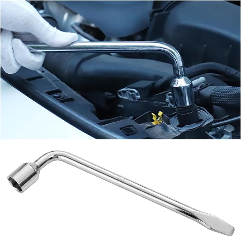 19mm Car Spare Tire Lug Wrench, L-Type Tool with Hexagon Socket | Heavy Duty Vehicle Slotted End Socket Repair Tool, Automotive Wheel Repairing Wrenchs, Universal for SUV RV Truck