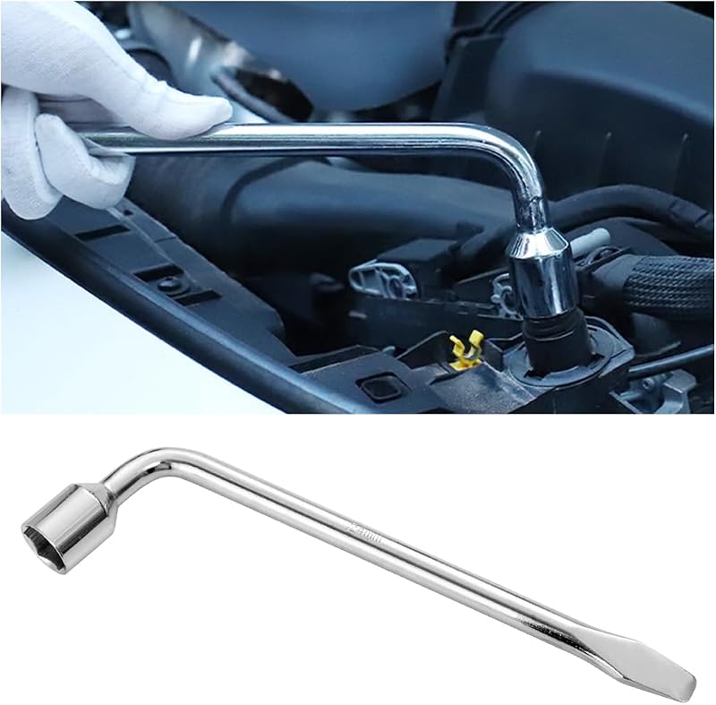 19mm Car Spare Tire Lug Wrench, L-Type Tool with Hexagon Socket | Heavy Duty Vehicle Slotted End Socket Repair Tool, Automotive Wheel Repairing Wrenchs, Universal for SUV RV Truck