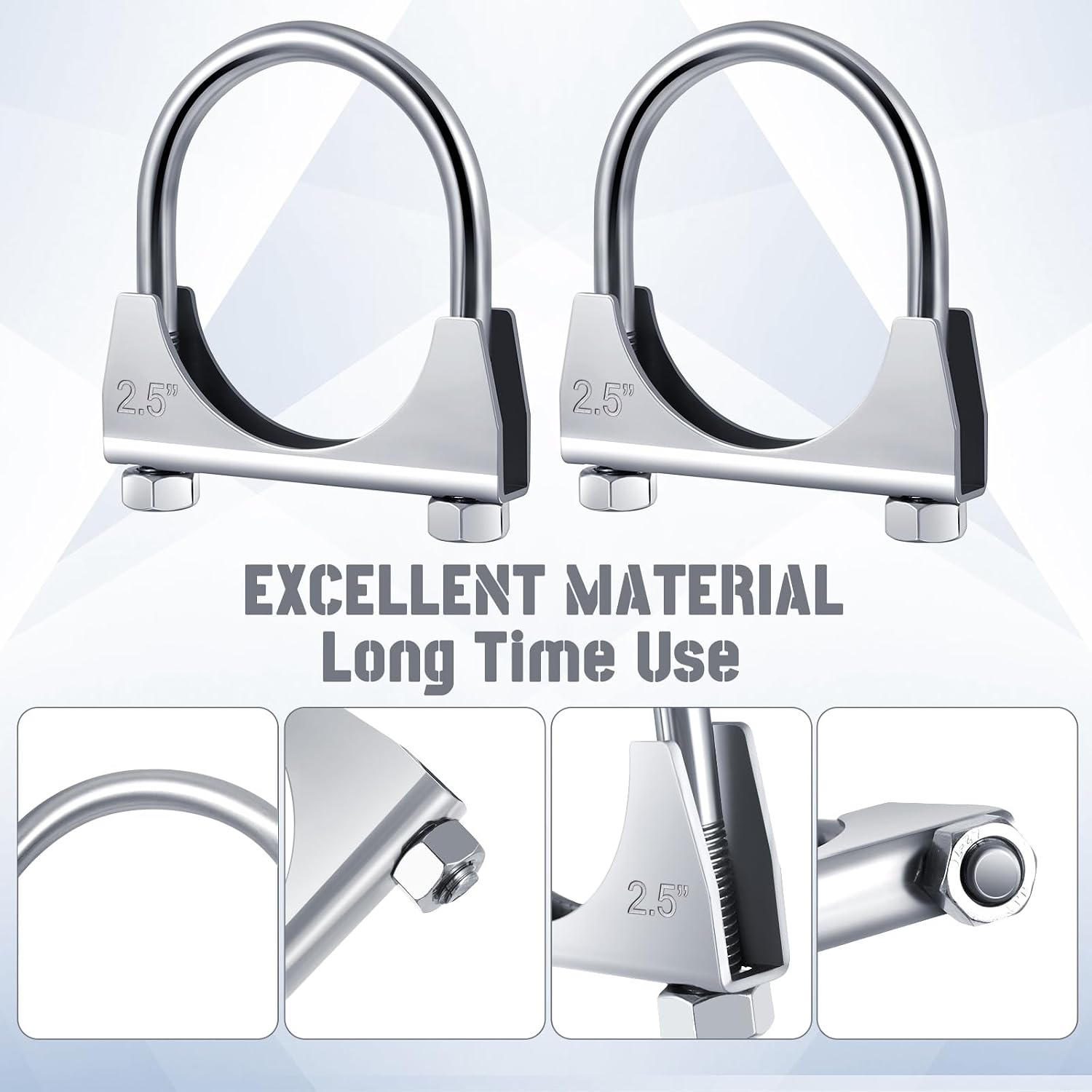 2 Pcs 2-1/2" Exhaust Clamp Heavy Duty U-bolt Exhaust Clamp - Saddle Design Muffler Pipe Connector, Tip Hook Clip, Galvanized Iron, Fits 2.5" Od Pipes