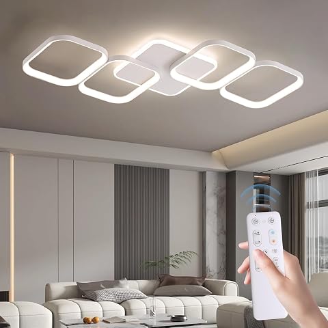 ANTENLICHT LED Deckenleuchte Wohnzimmer 50W 5600LM mit Fernbedienung Stufenlos Dimmbar 2700-6500K, Wohnzimmerlampe mit Memory-Funktion aus Metall für Schlafzimmer Esszimmer Flur Kinderzimmer, Weiß