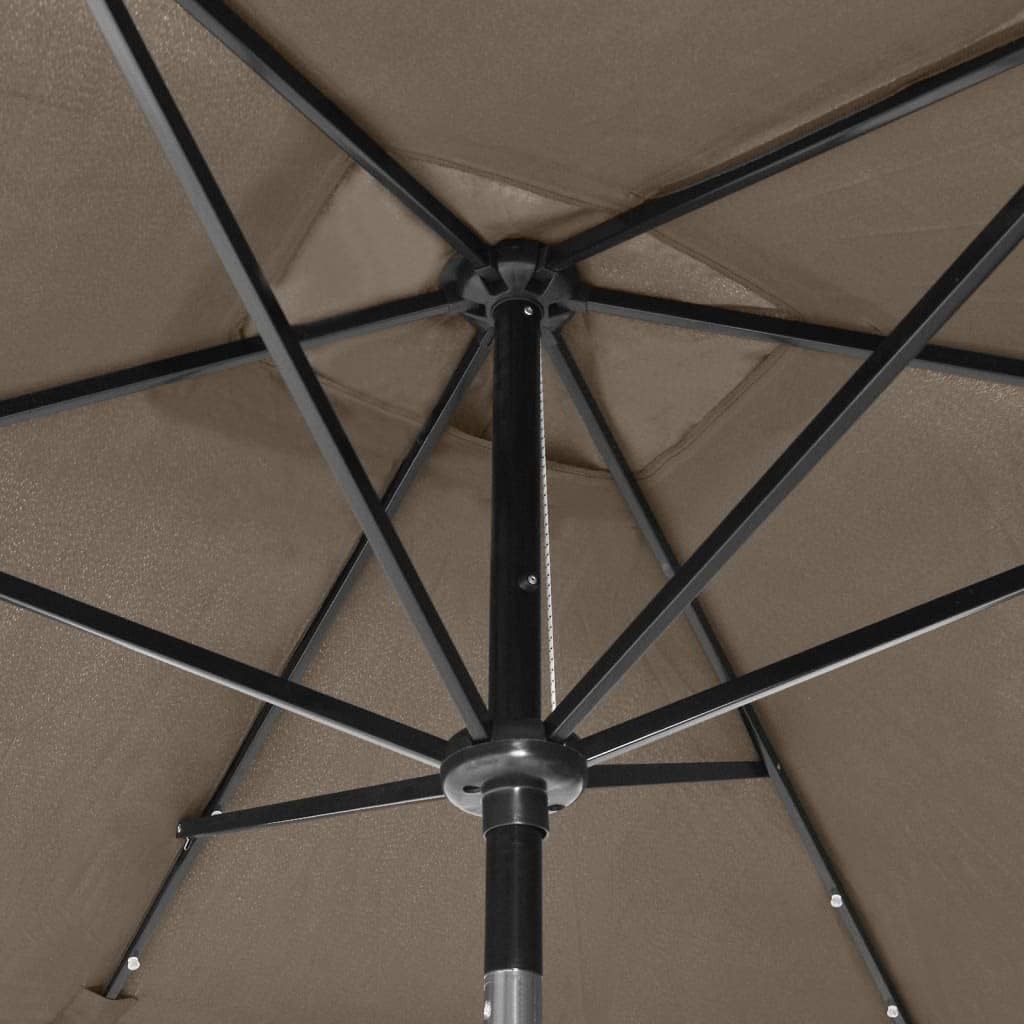 vidaXL Outdoor Umbrella, Parasol with Tilting System and LEDs, Patio Sunshade with Steel Pole, Sun Shelter for Garden Backyard Deck Porch Beach, Taupe