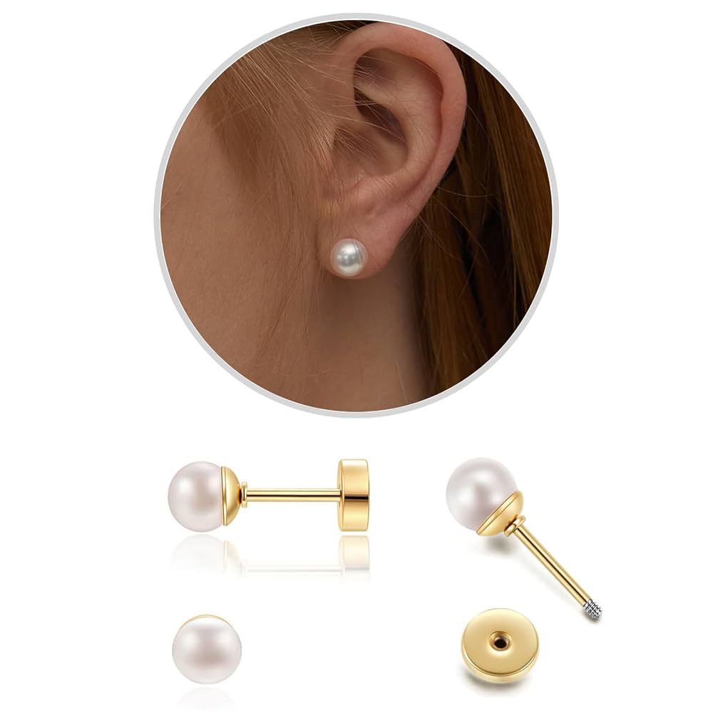 Amazon.com: 1Pairs Flat Back Dainty Pearl Earrings for Women