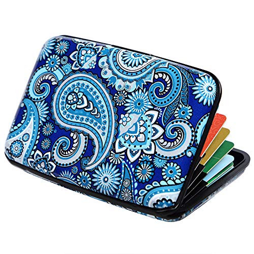 Credit Card Holder Aluminum Wallet RFID Blocking Slim Metal Hard Case (Paisley)