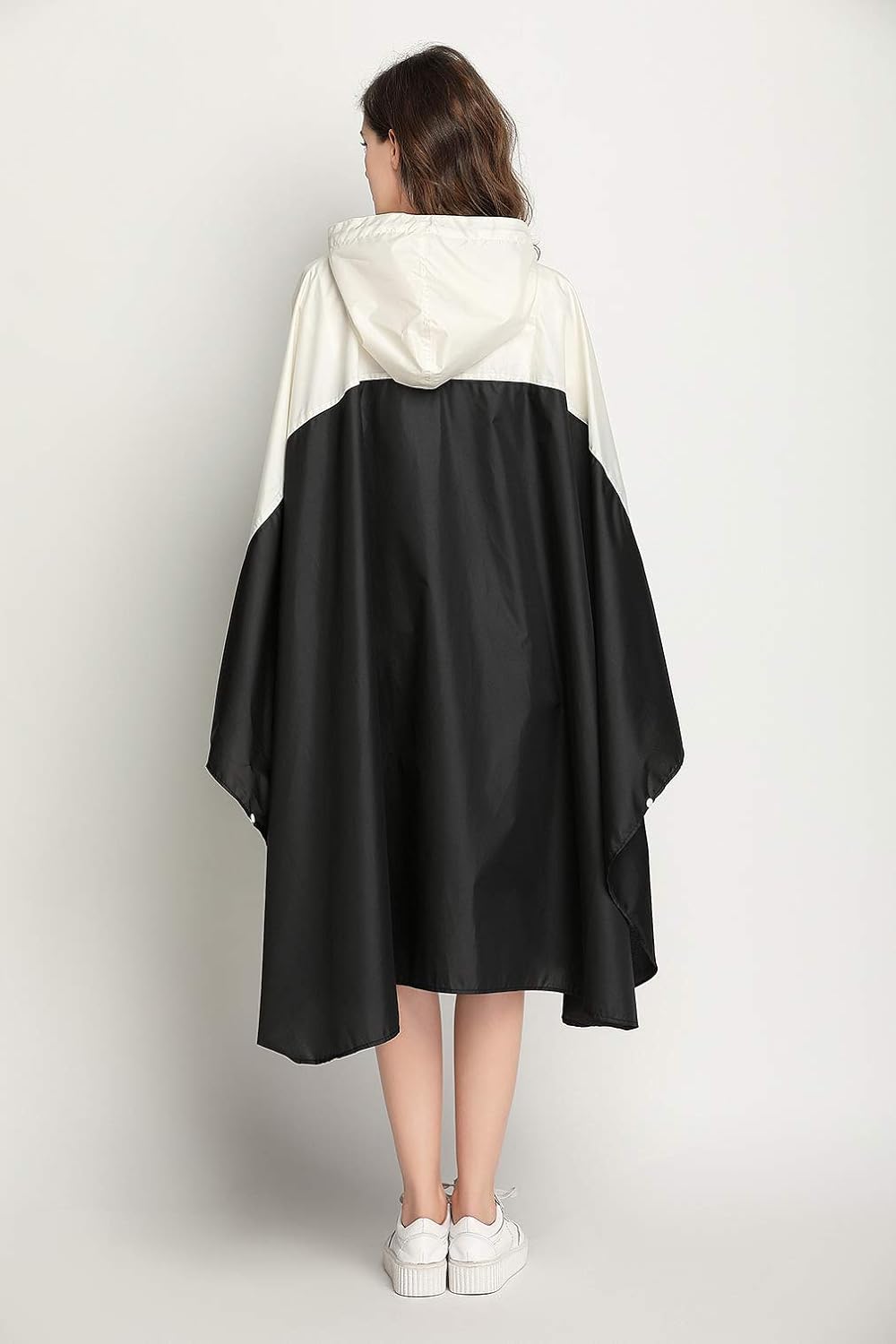 Womens Rain Poncho Stylish Polyester Waterproof Raincoat Free Size with Hood Zipper - Image 5