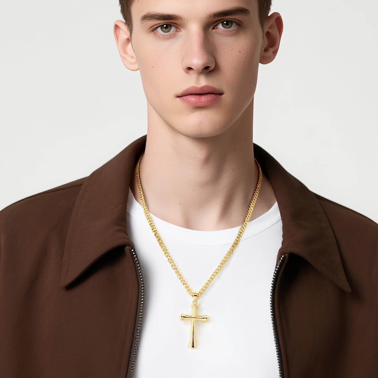 14K Gold Necklace for Men Gold Cross Necklace for Men Cross Pendant Necklaces for Mens Bold and Unique Bone-Style Shape Crosses Chain Necklaces for Mens