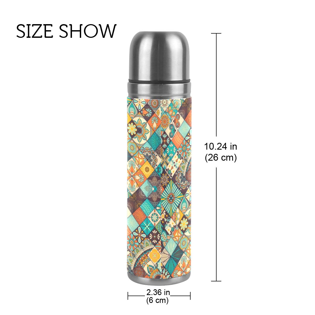 Taza de viaje de acero inoxidable con aislamiento al vacío, doble pared, a prueba de fugas, diseño indio, personalizable, de piel auténtica, 500 ml