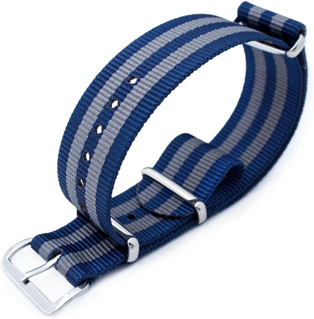 MiLTAT 20mm G10 NATO Watch Band, Ballistic Nylon Strap, Polished Navy