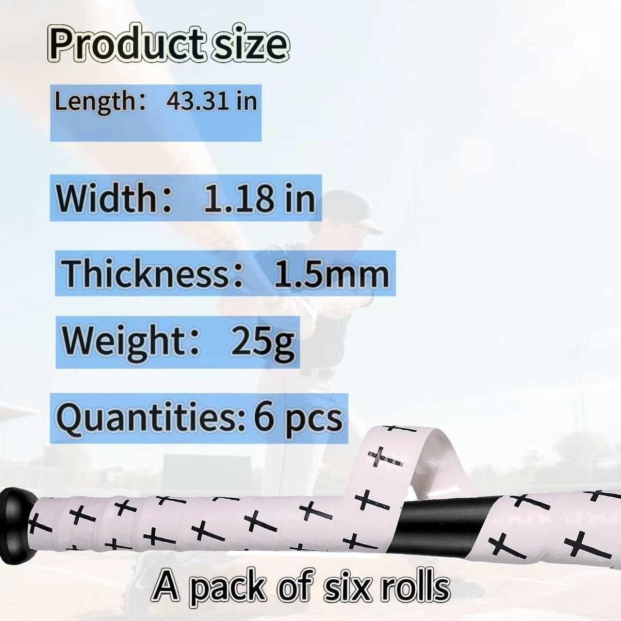 2/4/6 Pcs Cross Baseball Bat Grip Tapes, 1.5mm, Precut and Full Softball Grip Tape,Non-Slip Baseball Bat Wrap, for Multi-Sport Handles