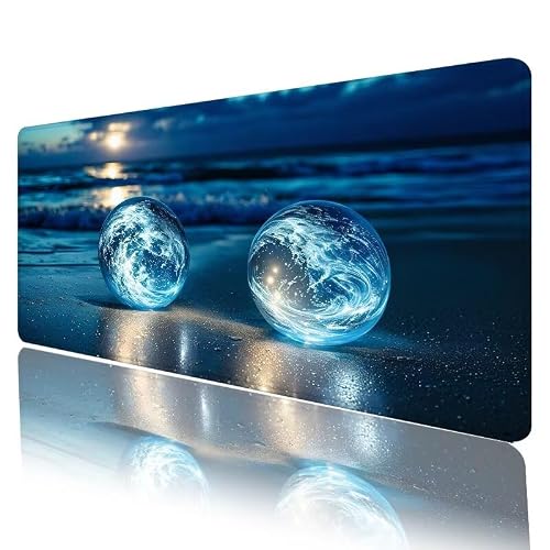 Bleu Tapis de Souris XXL 800 x 300 x 5 mm, Grand Tapis de Souris Boule de Cristal sous Main Bureau à Bords Cousus,Extra Large Tapis Souris avec et Base en Caoutchouc Anti-dérapant, Bureau Decor H27