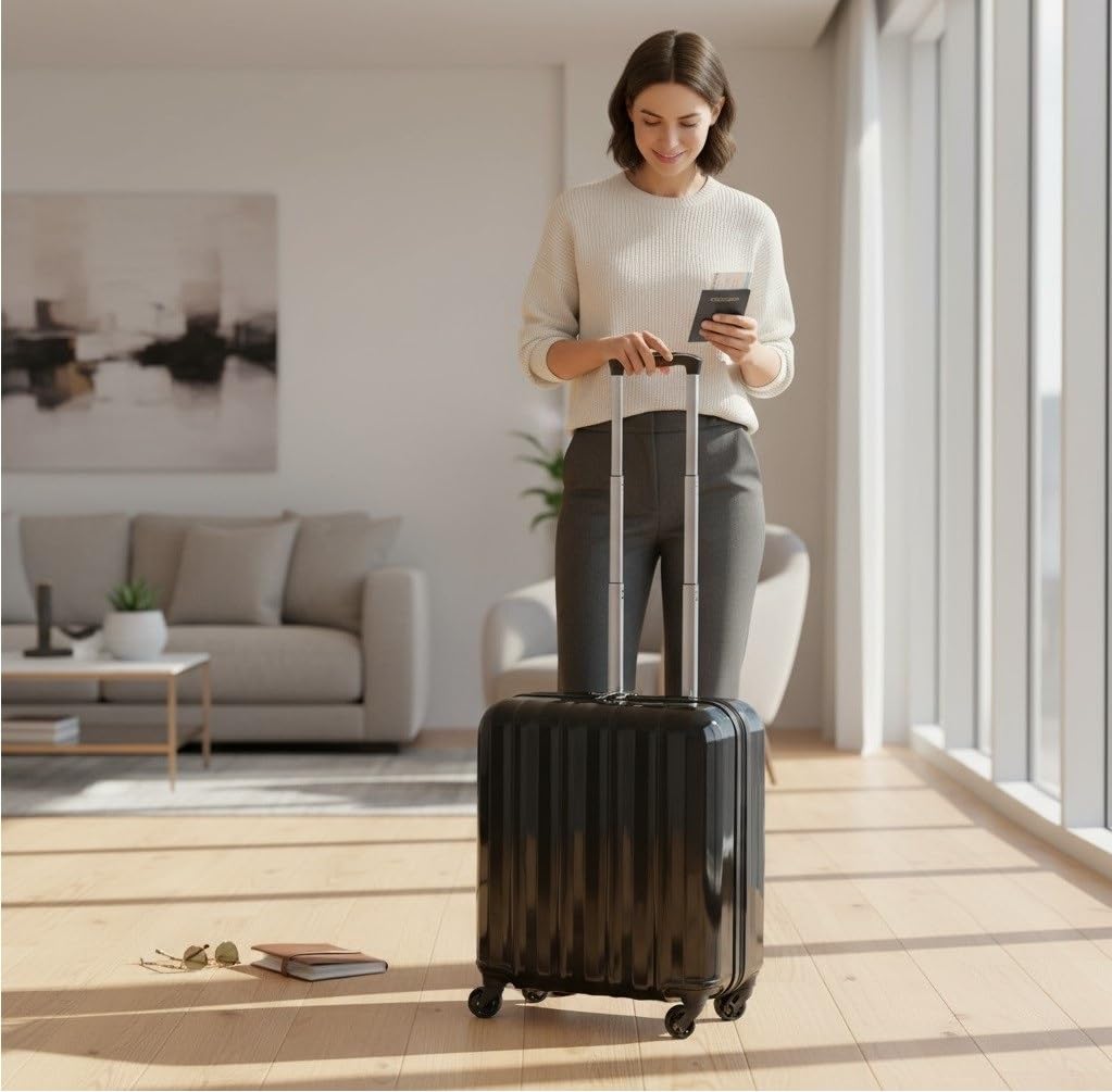 Maleta Trolley Equipaje de Mano Comercial piloto Medico Maletin con 4 Ruedas 360 y con 3 Compartimientos (Negro)
