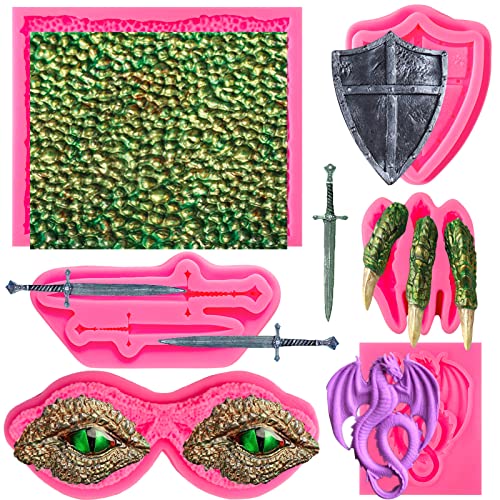 Dragon Silicone Fondant Molds, Dragon Eyes Dinosaur Claws Skin Sword Shield Chocolate Mold For Baking, Dragon Themed Cake Candy Chocolate Polymer Clay, Gummy, Crafting Projects, Cupcake Topper Decor #TOP15