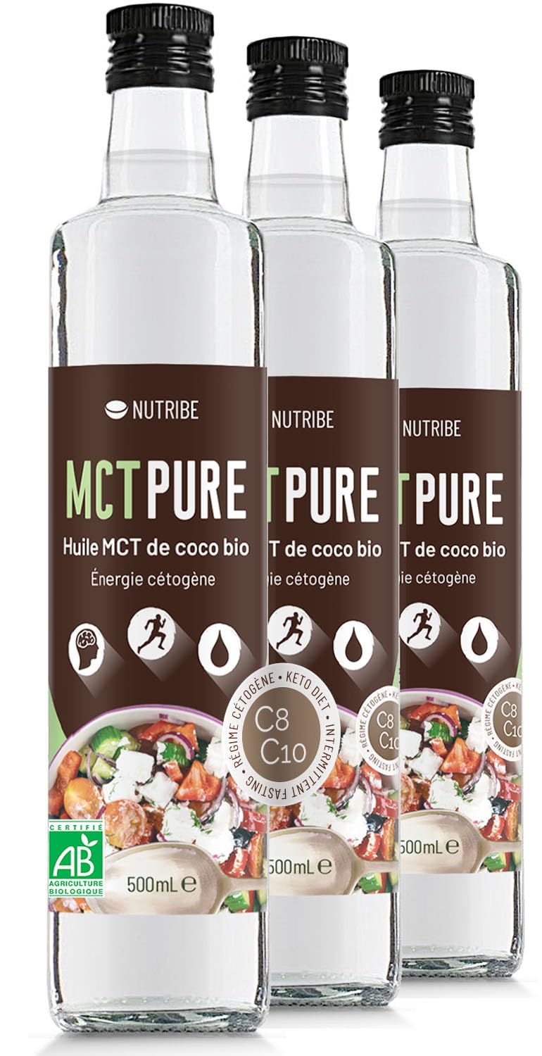 Nutribe MCT Pure Bio C8 e C10-100% Olio di Cocco, Formula Scientifica - Supporto Chetogenico, Perdita di Peso, Salute Cerebrale