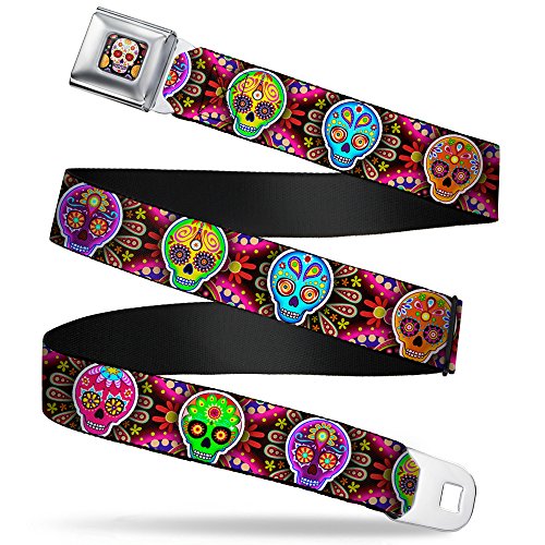 Buckle-Down unisex adult Buckle-down Seatbelt Thaneeya Sugar Skulls Wty007 Belt, Multicolor, 1.5 Wide - 24-38 Inches in Length US