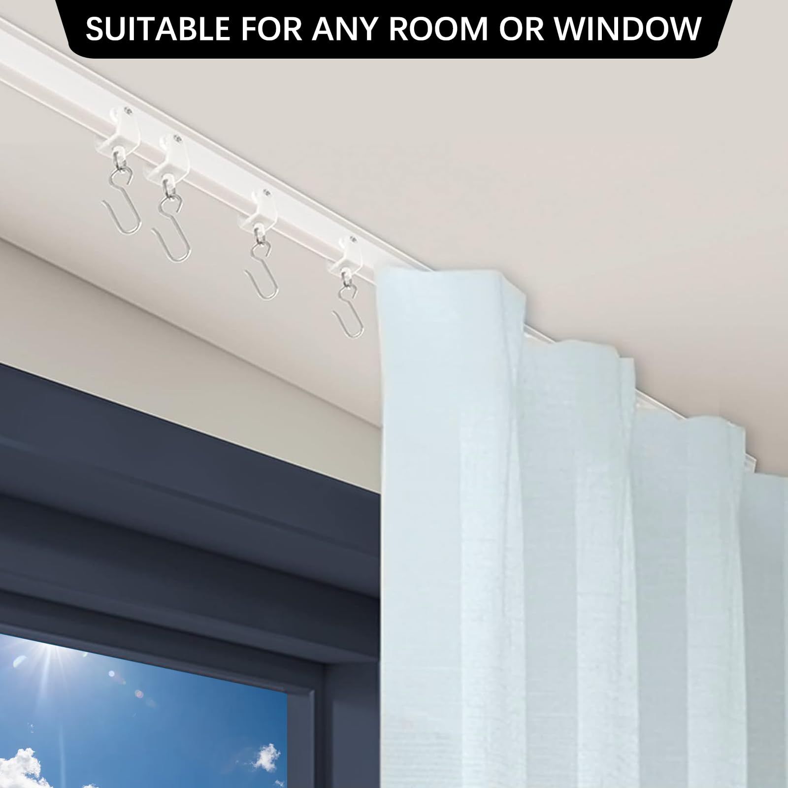 Binario flessibile per tenda da soffitto, 10 m, con ruote silenziose, ideale per finestre della doccia, divisori per camper, privacy e decorazione per la casa, bianco