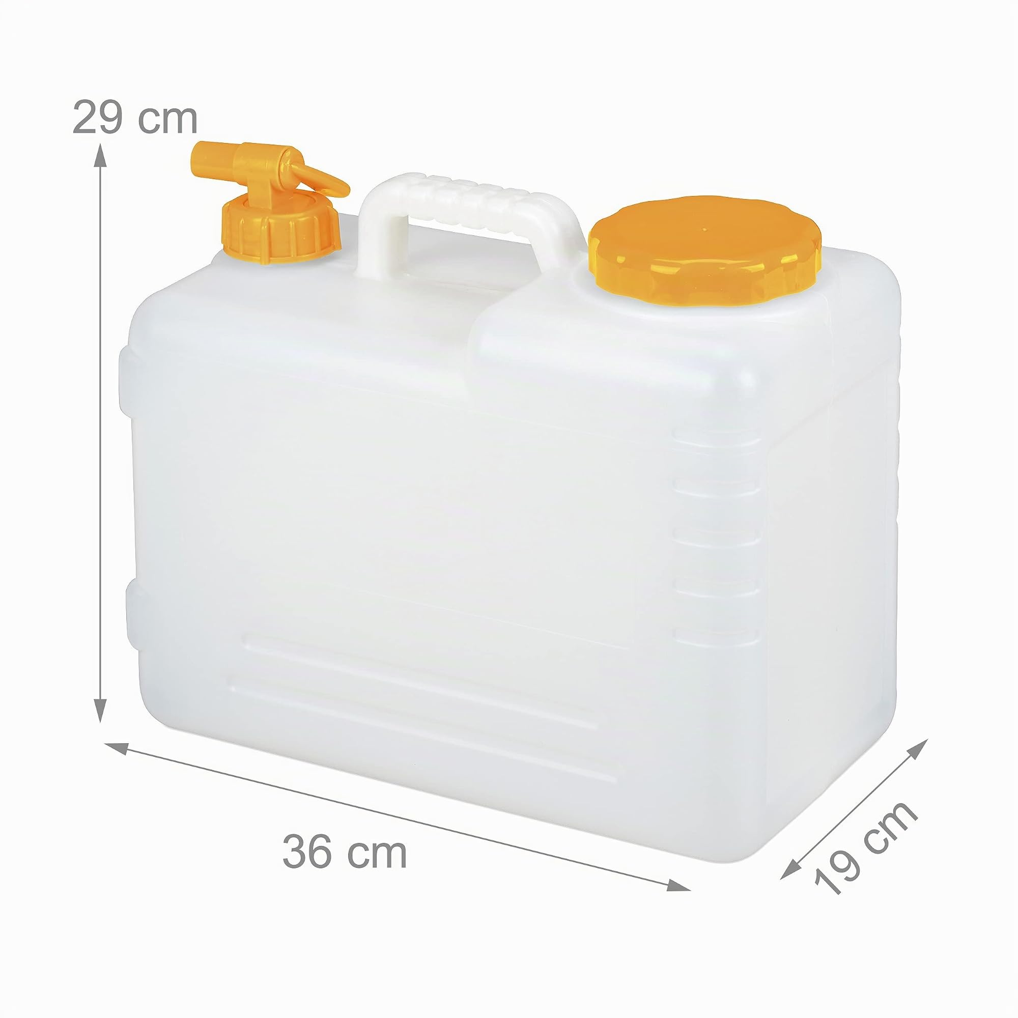 Relaxdays Bidon d’Eau avec Robinet, 15 litres, Plastique sans BPA, Couvercle, poignée, réservoir, Blanc/Orange