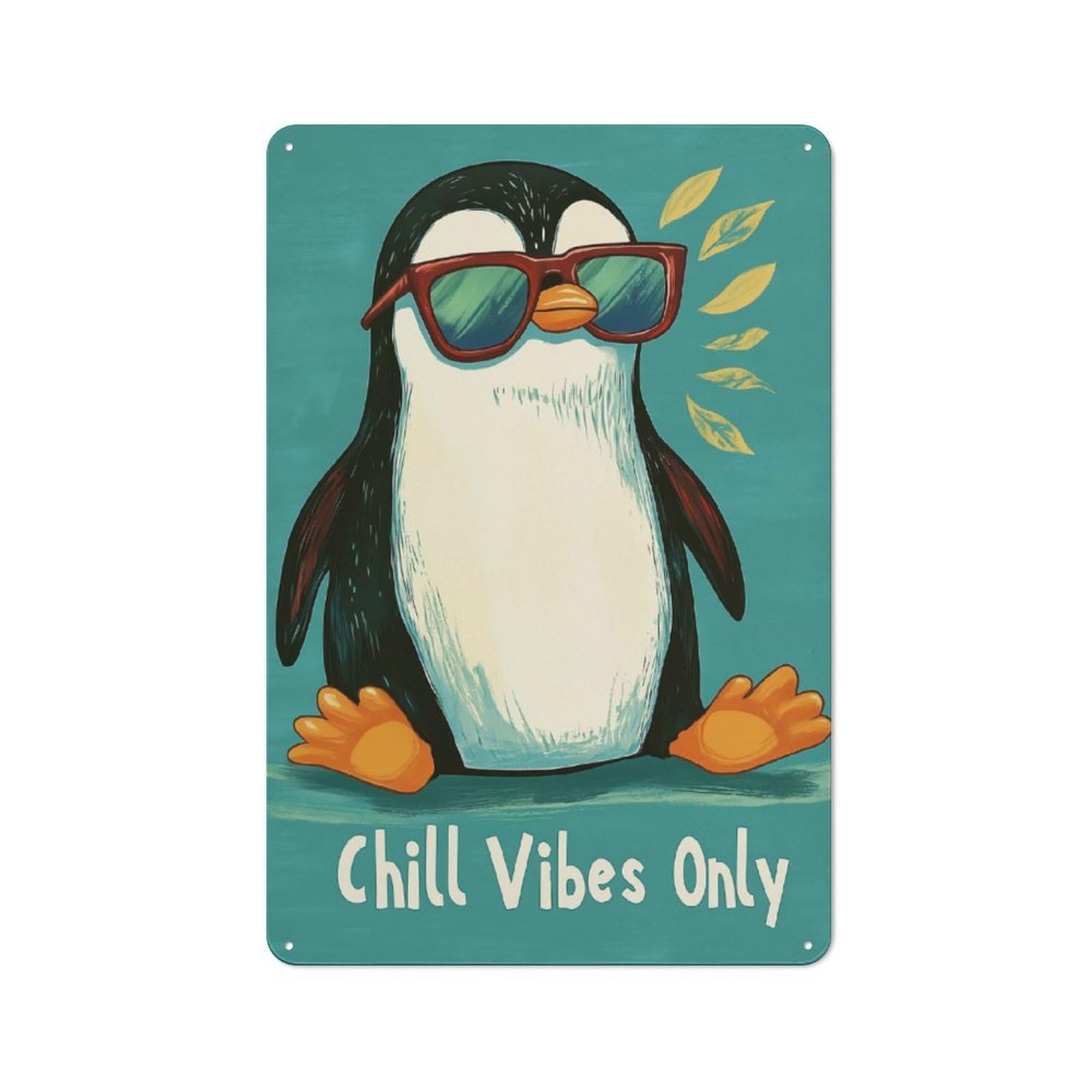 Junmoney Style-18 Metal Sign 30X20cm With Chill Penguin With Sunglasses Illustration For Garage Wall, Vintage Decor, Winter Wall Decor For People Furnishing A Garage