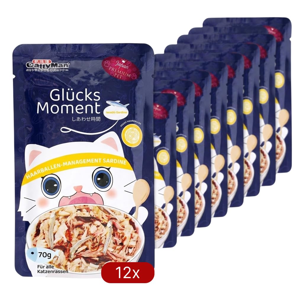 Katzenfutter Nass Sardine & Thunfisch, Fellpflege (70 g x 12er-Pack)
