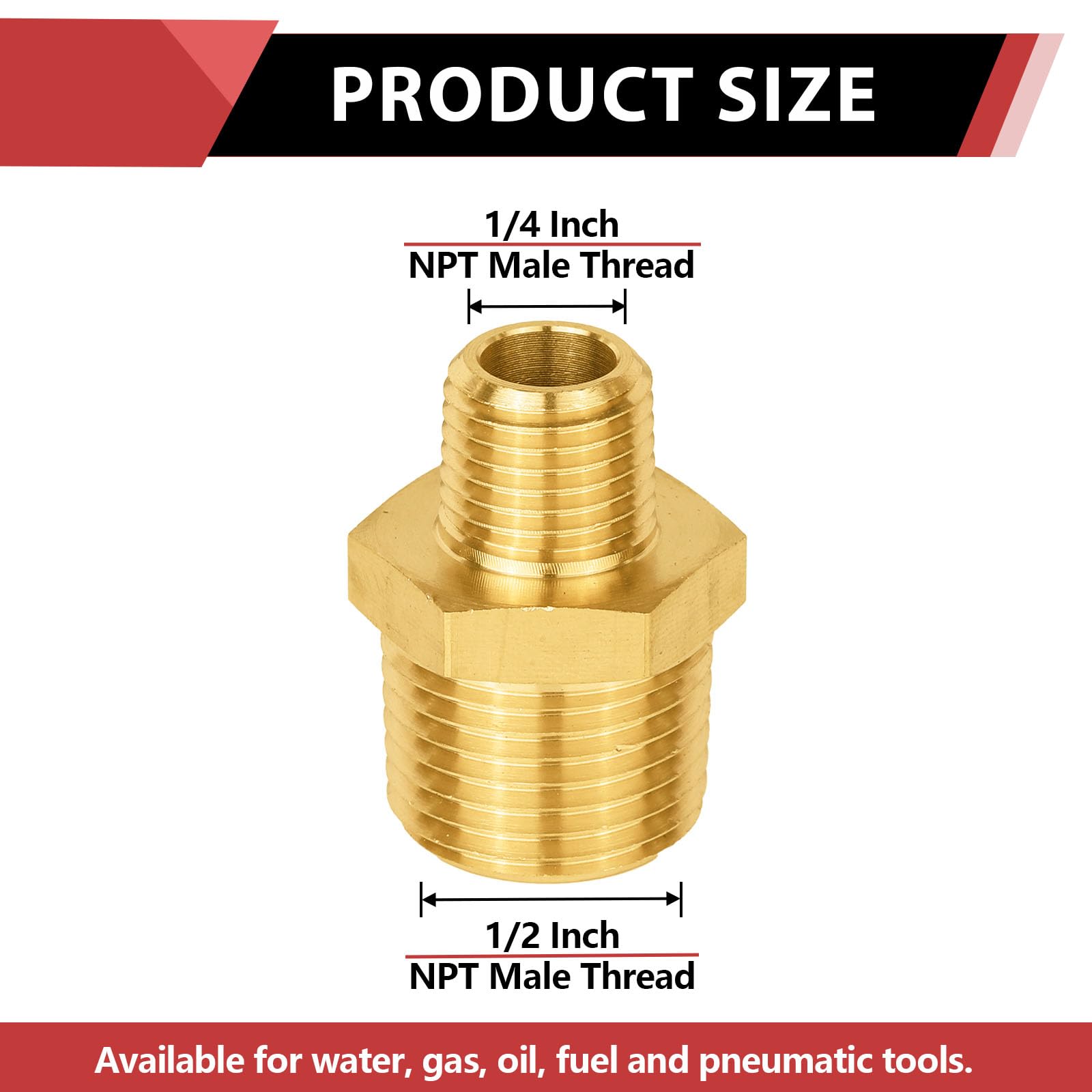 EFIELD - Confezione da 10 adattatori dritti NPT maschio da 1/2" x 1/4" per tubi in rame, ottone o ferro