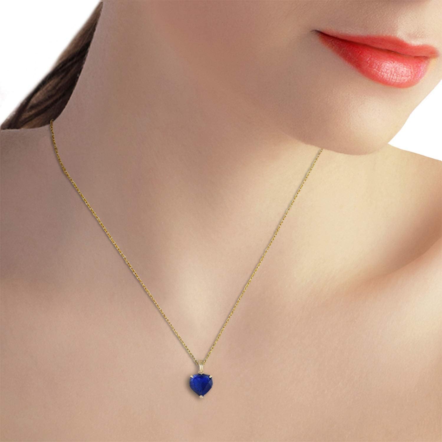 Galaxy Gold GG 4.3 Carat 14k Solid Gold Necklace with Natural Heart Shaped 10 mm Sapphire
