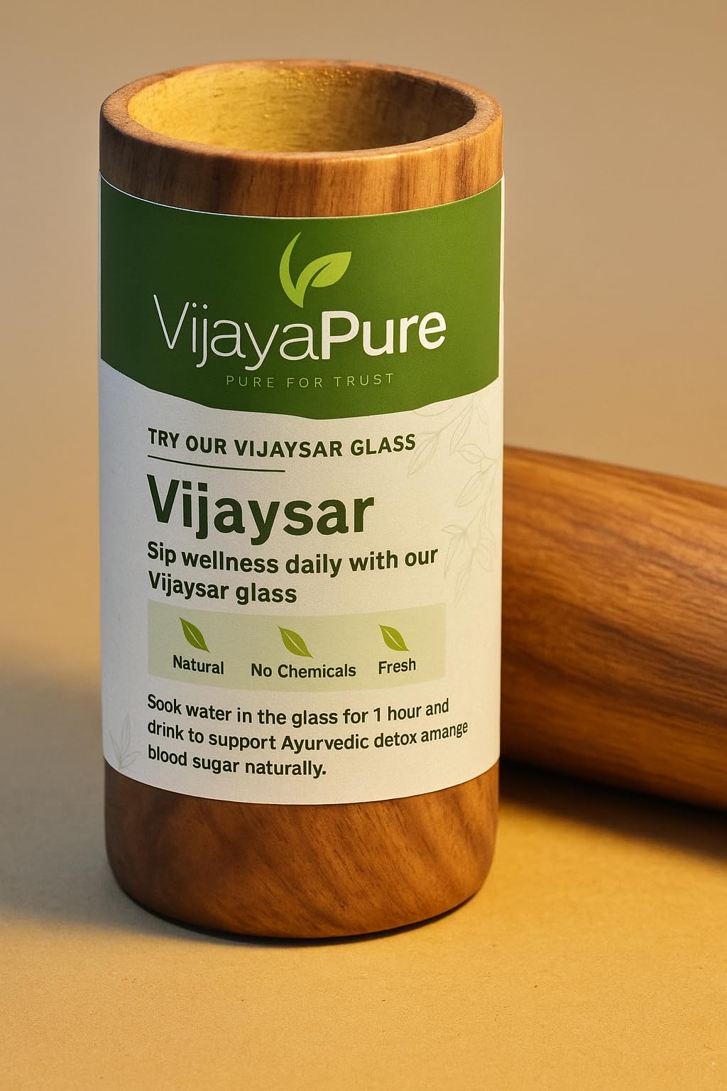 Vijaysar Wooden Drinking Glass for Natural Wellness, Traditional Tumbler, Handcrafted Wood Cup
