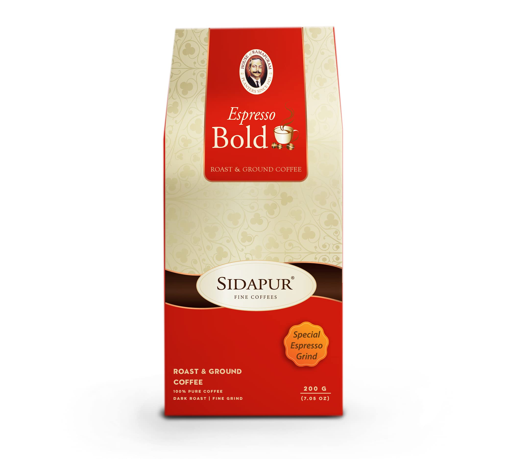 Sidapur - Espresso Bold Ground - Roasted & Fine Ground - 200g - Dark Roast - for Espresso Machines (B07K4BX8CQ) Amazon Price History, Amazon Price Tracker
