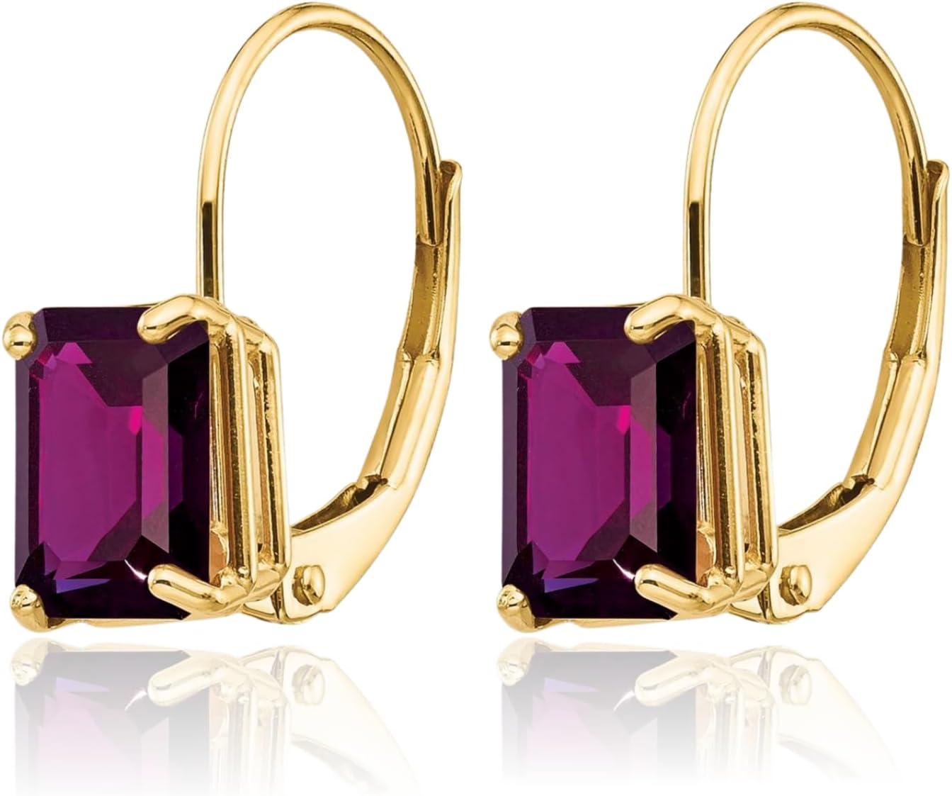 IceCarats 14K Solid Yellow Gold 1.80 carat Purple Amethyst Small Dangle Drop Earrings 16mm 5/8 inch Emerald Cut, Natural, Prong Set, Lever Back For Her