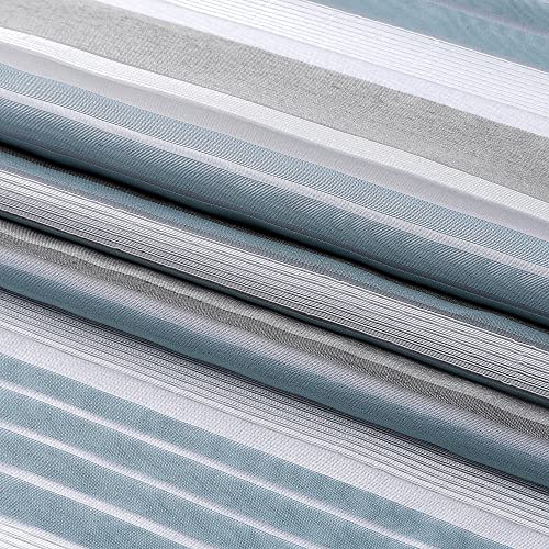 Simplebrand Valance Curtain For Kitchen, Double Layer Blackout Grommet Pinch Pleat Farmhouse 18 Inch Blue And Grey Striped Sheer Short Valance, Small Window Curtains For Bathroom, 60" Wx 18" L #TOP4