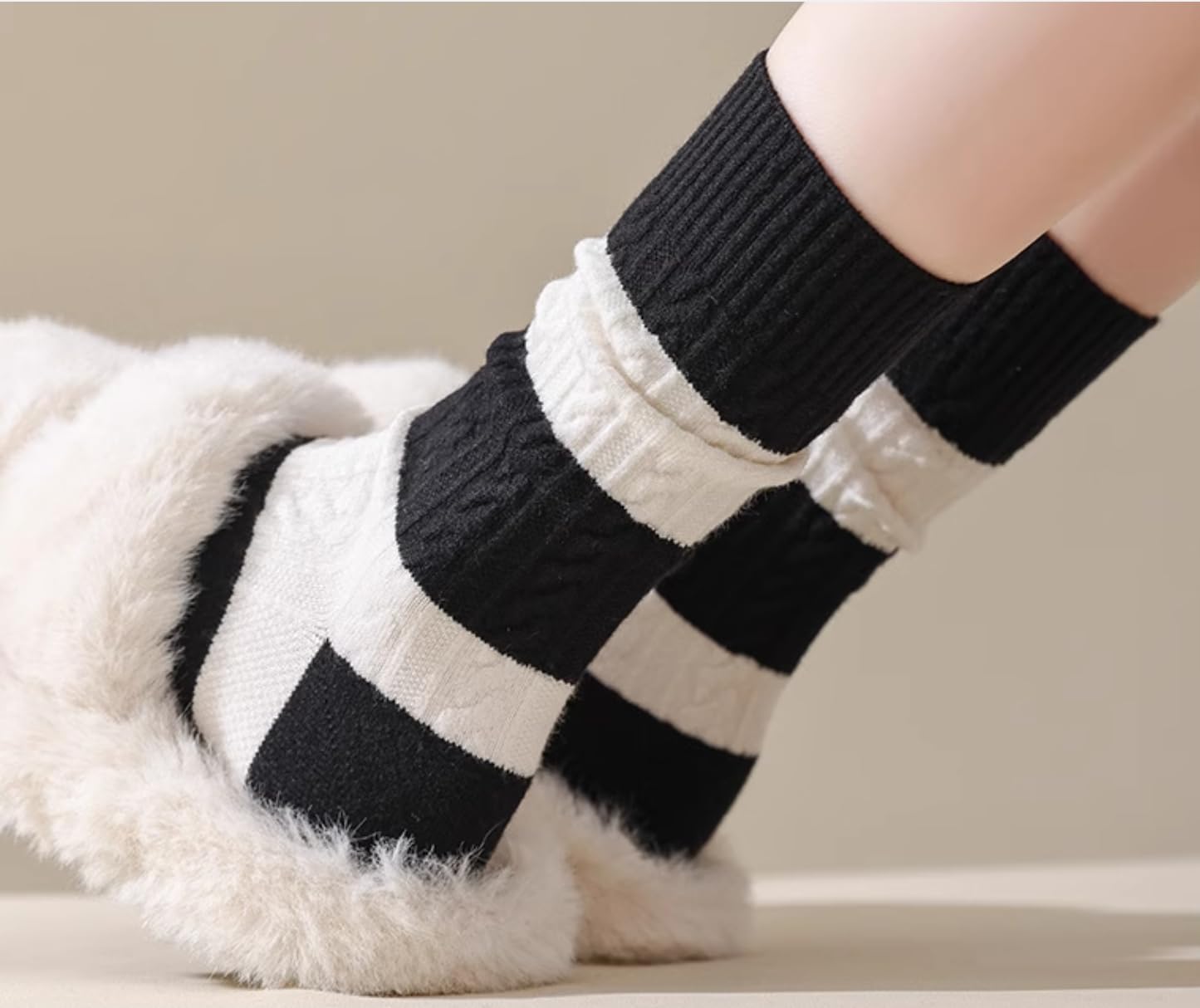 Women's Wool Blend Mid-Calf Socks 2 /4Pairs - Winter Boot Socks Set, Vintage Striped Cable Knit, Cozy Warm & Soft - Image 7