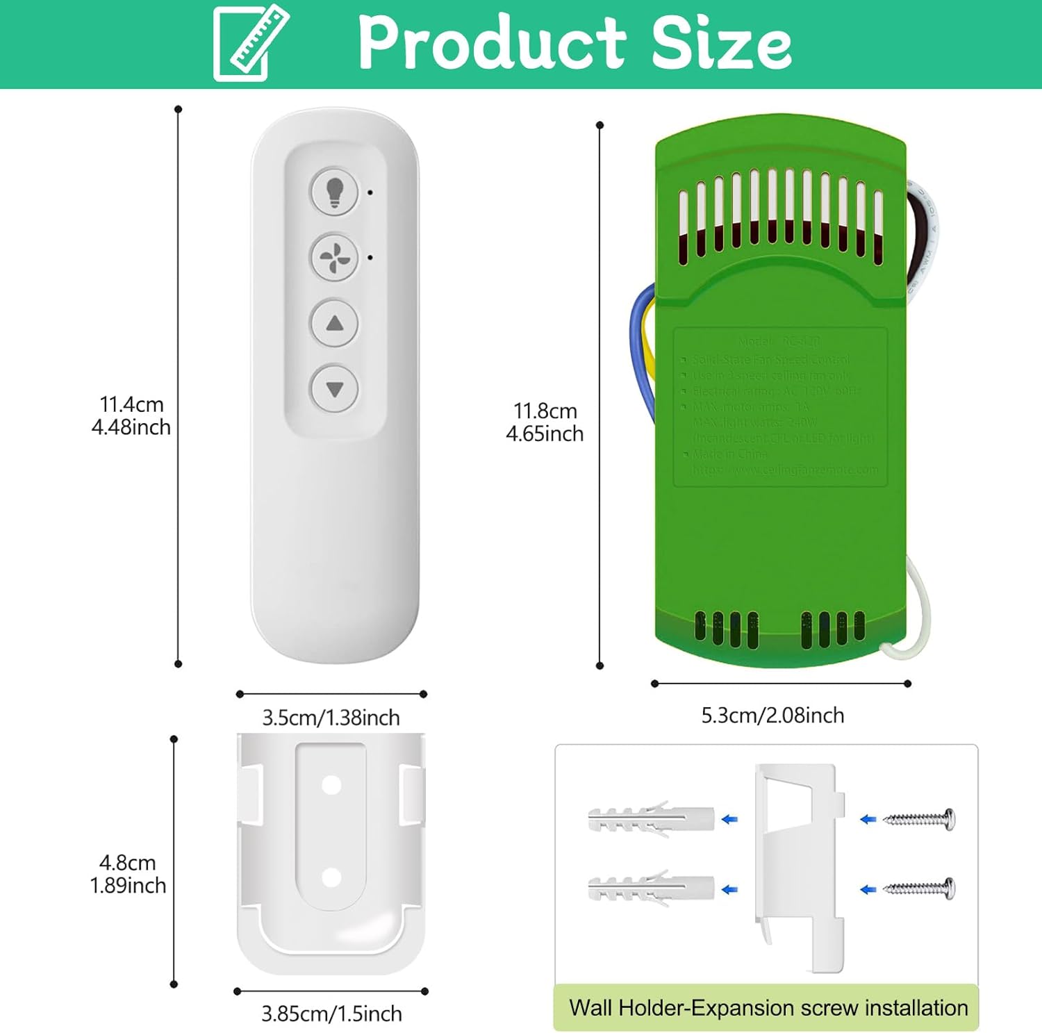 Replacement for Ceiling Fan Remote Control Kit with Light Dimmer, Compatible with Remote 99770 99772 99392 99122 99123 99600, Universal Remote Control with Receiver works for most 3 Speeds Ceiling Fan