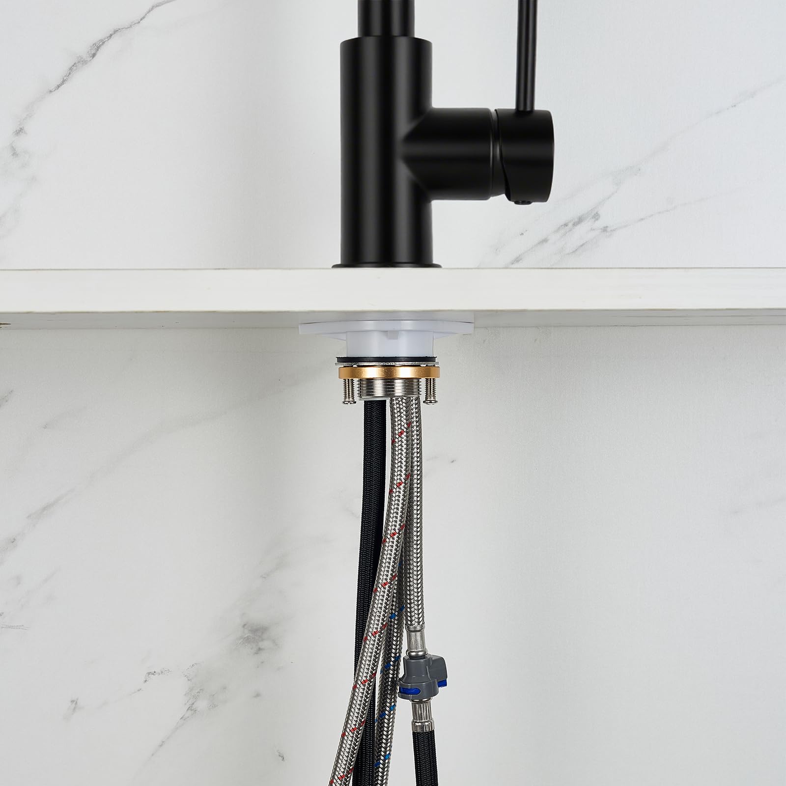 Aica Grifo de cocina, grifo de cocina, negro, extensible, giratorio 360°, grifo mezclador de alta presión con manguera flexible de 27 pulgadas, grifo monomando para fregadero de cocina