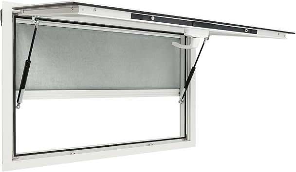 Concession Window 35"x23", Aluminum Alloy Food Truck Service Window with Screen & Awning & Drag Hook, Opens up to 85 Degrees for Food Trucks Concession Trailers, Glass Not Included