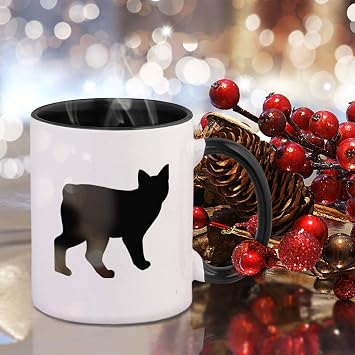 Black Manx Cat Silhouette #1 Ceramic Cup Colored Mug - Black