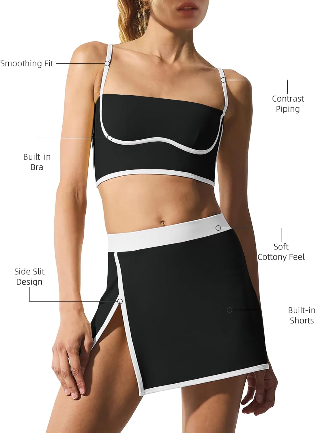 LAMISSCHE Tennis Skirt Sets Women 2 Piece Outfits Yoga Workout Set Skirt and Top Set with Built in Bra & Shorts - Image 2