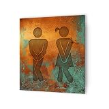 Panneau pictogramme de signalisation · Toilettes Mixtes Humoristique | Texture Cuivre - 20