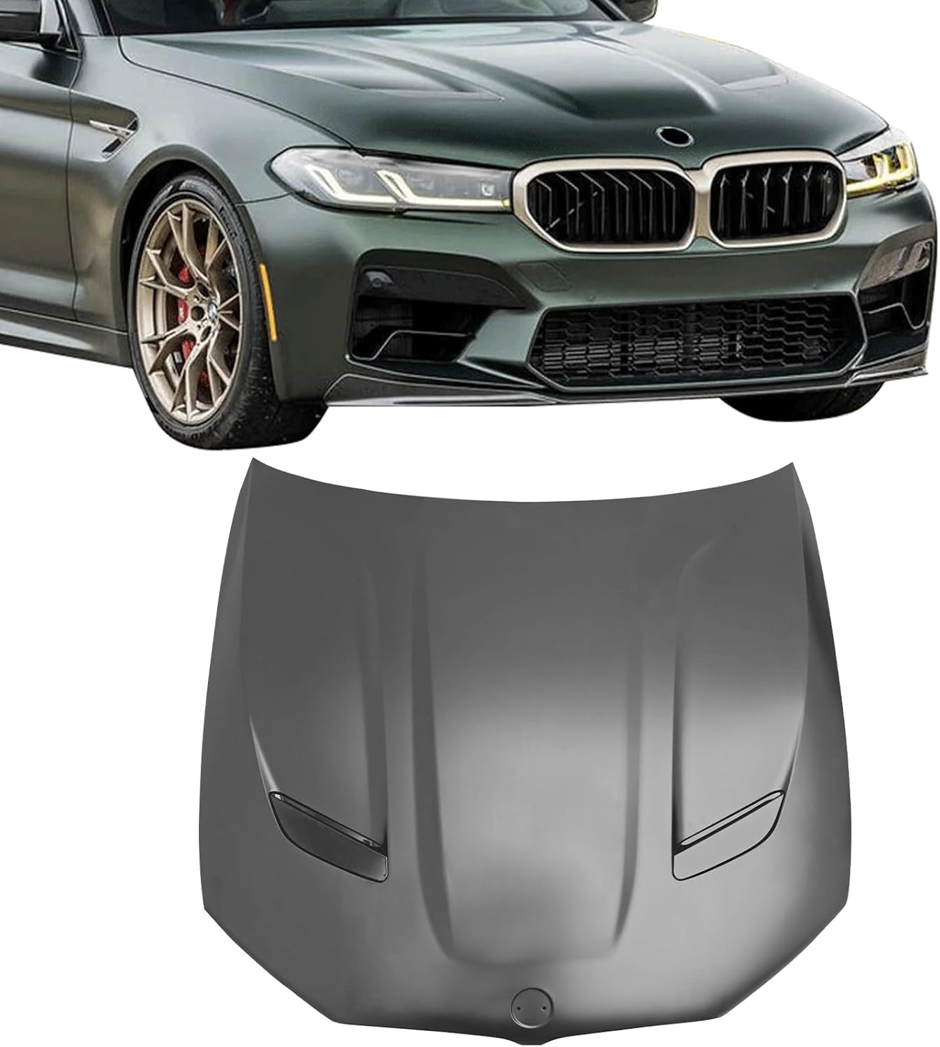 IKON MOTORSPORTS Hood Panel, Compatible with 2017-2023 BMW 5 Series G30 Sedan & F90 M5, F90 M5 CS Style Aluminum Black Engine Front Bumper Hood Engine Bonnet Cover