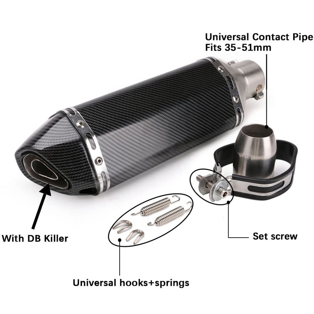 PACEWALKER 38-51mm Silenciador de Escape para Motocicleta Estilo Carbono Universal 1.5-2"Slip de Admisión en silenciador de Escape con DB Killer Extraíble para Yamaha Suzuki