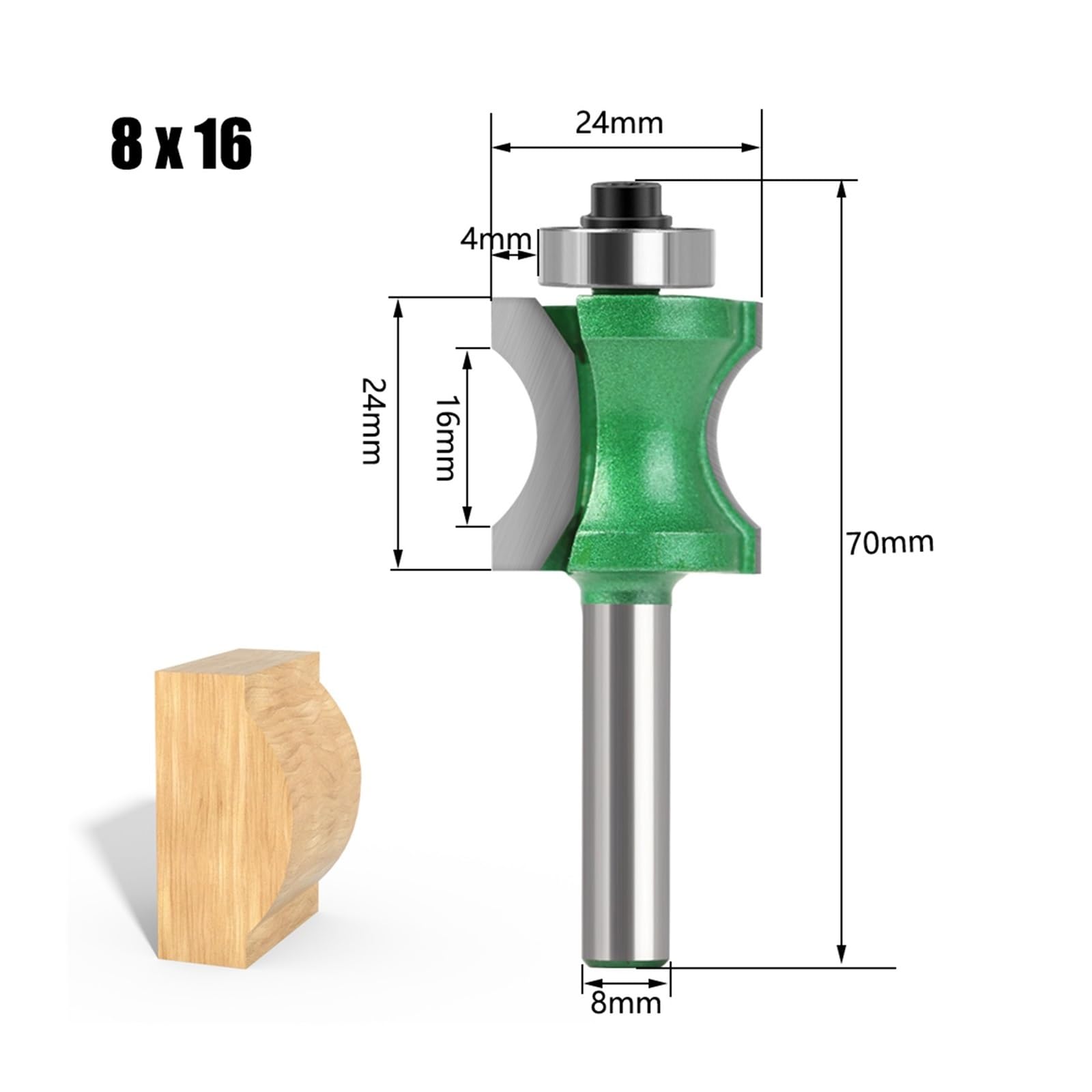 1/4 Sztuk 8mm Shank Półokrągły Bit Wypukłe Krawędzie Do Drewna Frez Trzpieniowy Narzędzie Obróbki Przemysłowy(8mmX16mm)