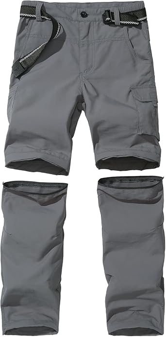 Boys Convertible Hiking Pants Lightweight Quick Dry Zip Off Pants for Kids Youth Outdoor UPF 50+ Casual Cargo Trousers