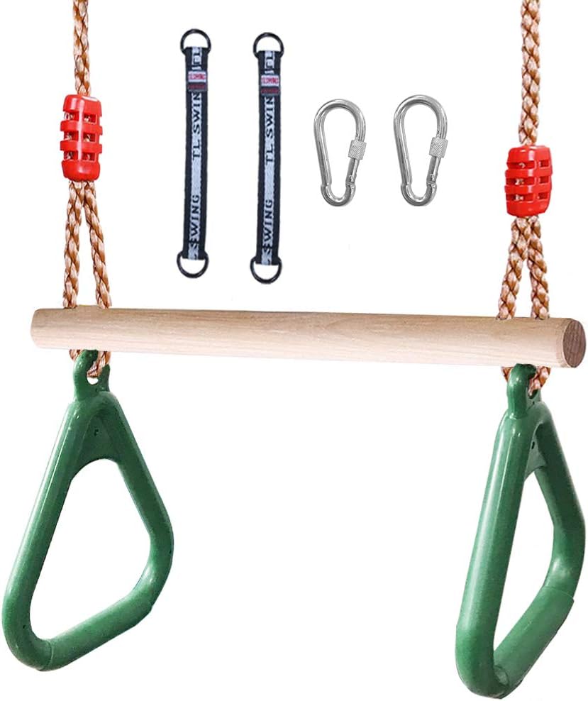 Flyzy Trapeze Swing bar with Rings Trapeze bar for Tree with Locking Carabiners&Tree Swing Hanging Straps for Indoor Jungle Gym Play Set and Outdoor Playground for Swingset ,Ninja line Backyard(Blue) : Toys & Games