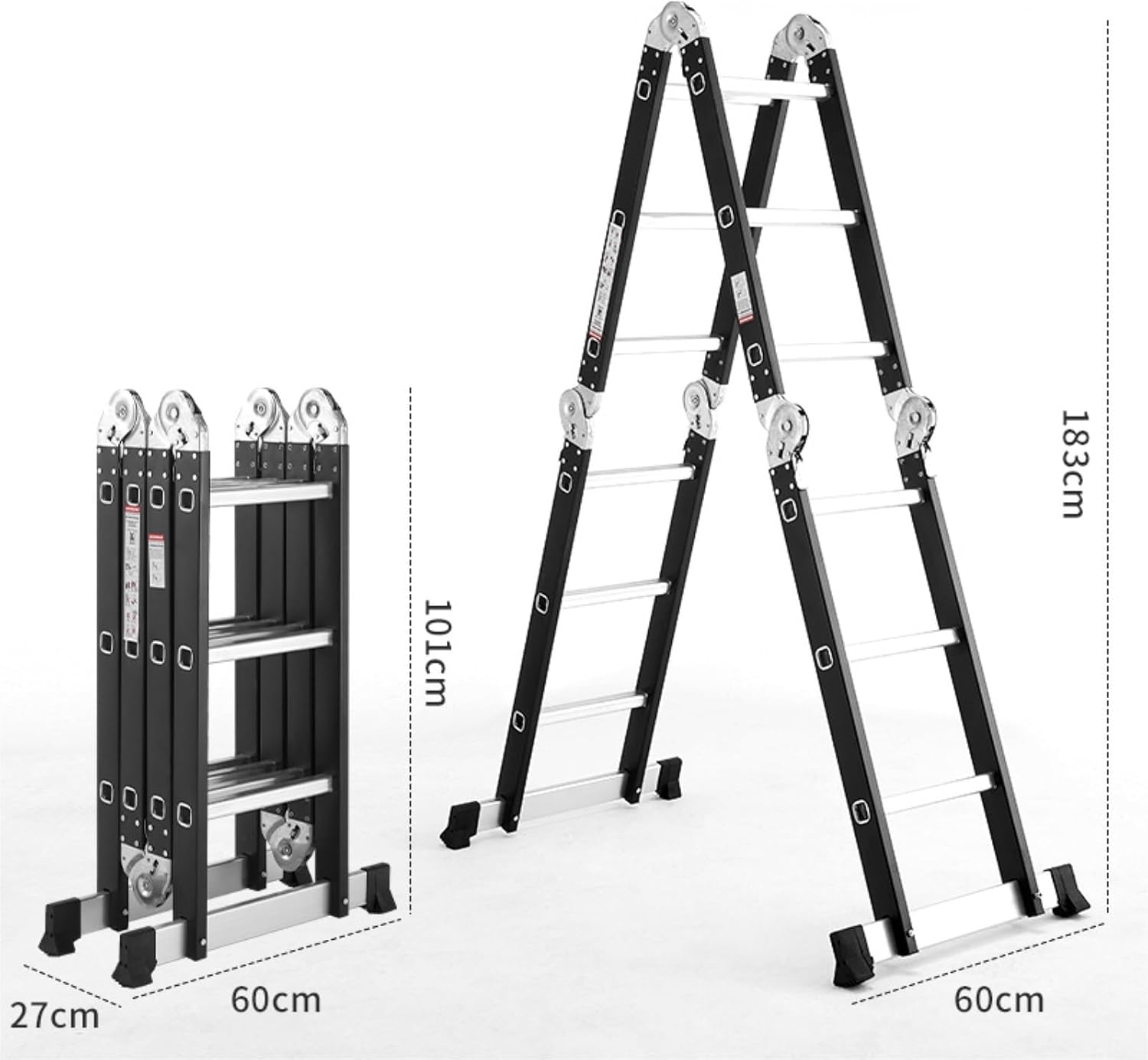 Multifunctional Telescopic Ladders, Extension Tall Home Loft Ladders, with Stabiliser Bar Foldable(Black)