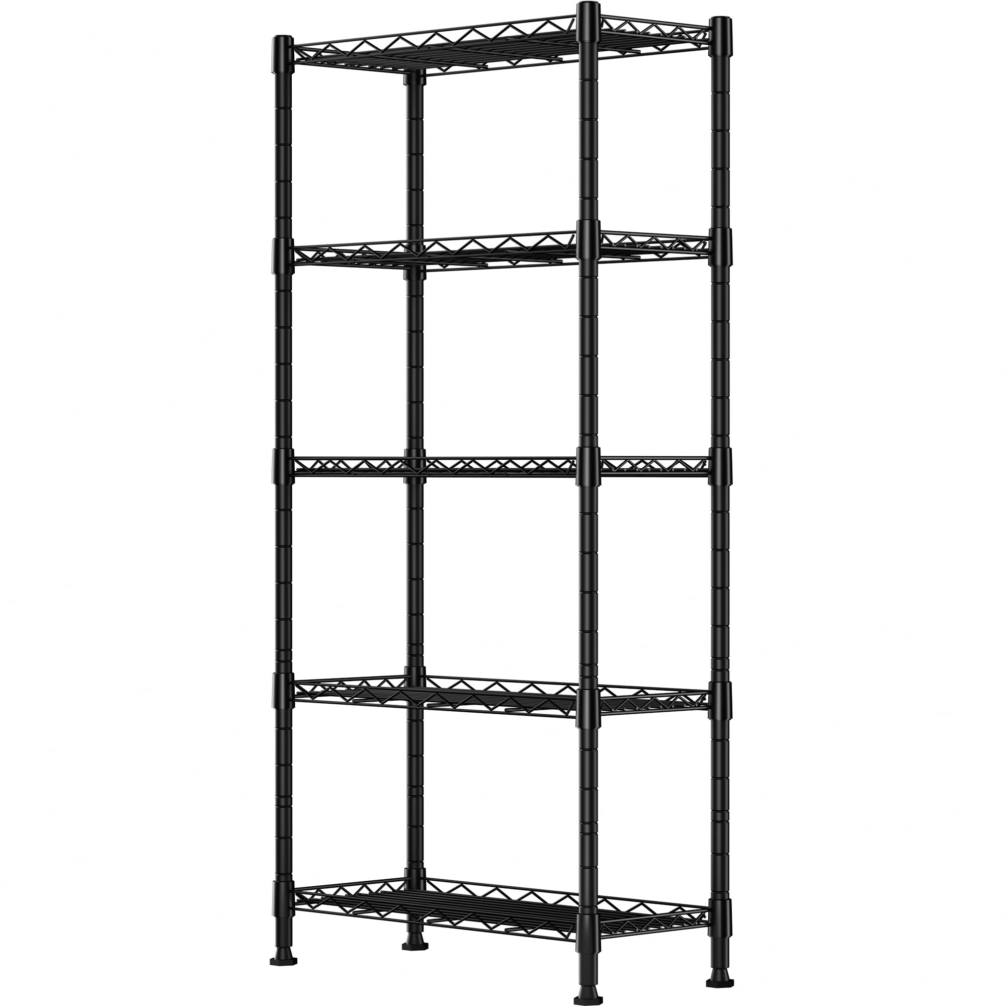 5-Wire Garage Shelving Storage Shelves, Kitchen Storage Adjustable Shelf, Metal Shelves 500Lbs Capacity 21" L x 11.8" W x 53.8" H for Laundry Bathroom Pantry Closet, Black