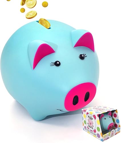 Miniatura 10 de Alcancía para niños, alcancía de plástico azul, con forma de cerdo, bonita alcancía irrompible, para niños pequeños, para guardar billetes y