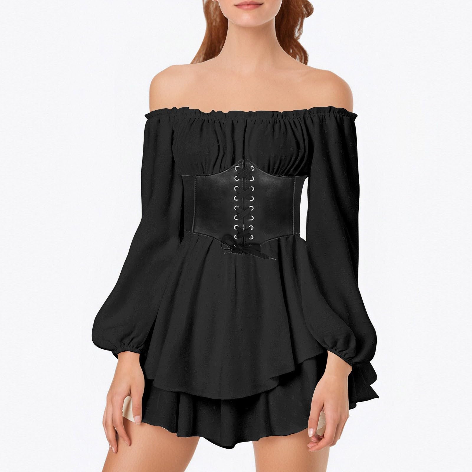 Générique Robe Femme Soirée Cocktail Mariage Cérémonie Grande Taille Droite Bohème Épaules Dénudées Coton Unie Réception Automne Décontractée Chic A68