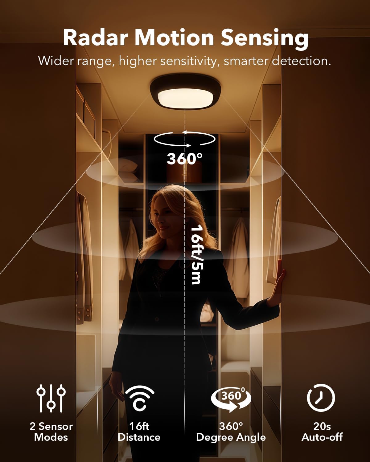 2 Pcs Motion Sensor Rechargeable Ceiling Light with Remote, 12000mAh 550LM Wireless Shower Lights for Inside Shower, Battery Operated RGB Closet Lights Sensored LED Overhead Garage Lighting No Wiring